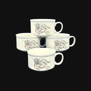 Vintage 1970's 80's Otagiri Japan Seashore Motif Ceramic Soup Mugs Set of 4